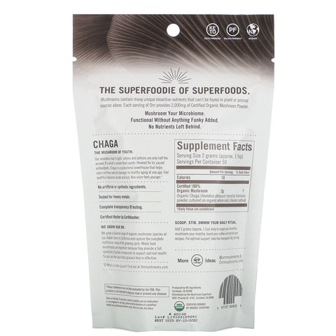 Om svampe, Chaga, certificeret 100 % svampepulver, 3,5 oz (100 g)