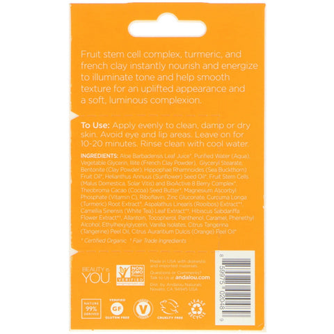 Andalou Naturals, Instant Luminous, Gurkemeje & Gold Clay Beauty Face Mask, 0,28 oz (8 g)