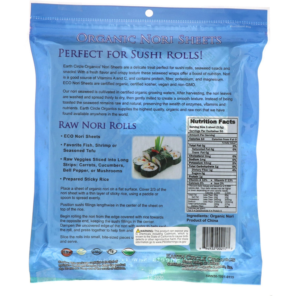 Earth Circle s,  Nori Sheets, 50 Sheets, 4.4 oz (125 g)