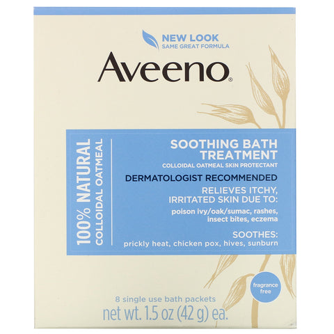 Aveeno, Active Naturals, tratamiento de baño calmante, sin fragancia, 8 paquetes de baño de un solo uso, 1,5 oz (42 g) cada uno.