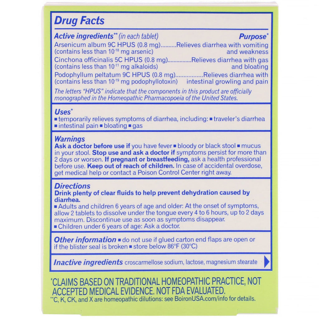 Boiron, Diaralia, Diarrhea Relief, Unflavored, 60 Quick-Dissolving Tablets