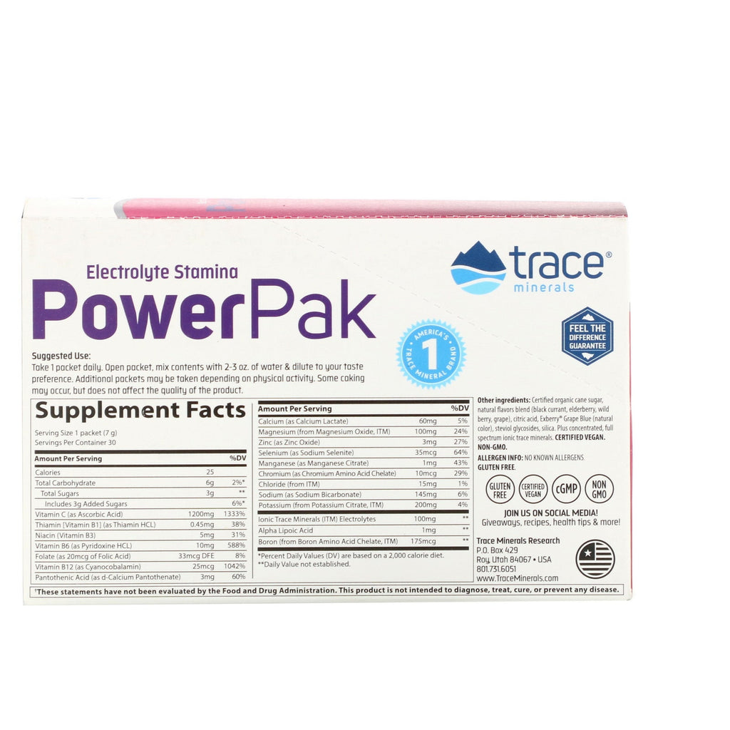 Spormineralforskning, Elektrolyt Stamina PowerPak, blandet bær, 30 pakker, 0,25 oz (7 g) hver