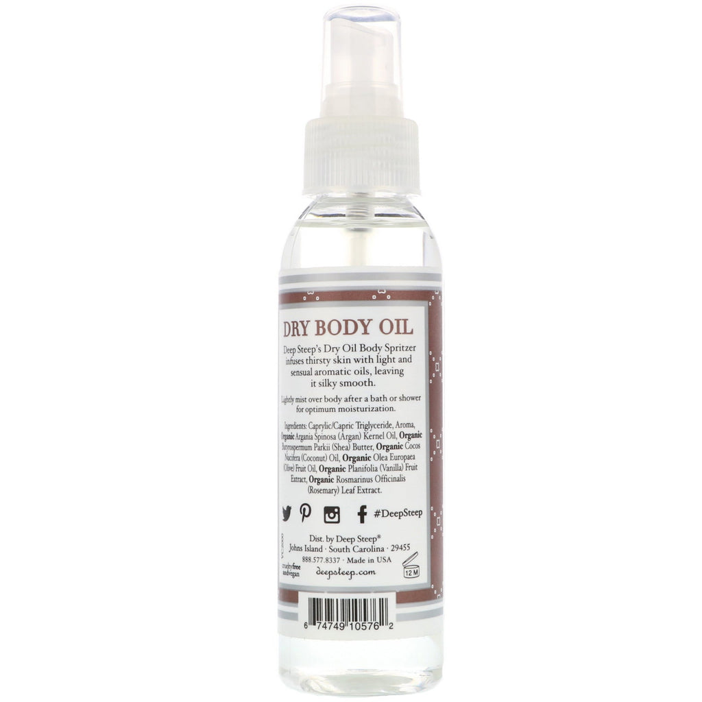 Deep Steep, Dry Body Oil, Vanilla - Coconut, 4 fl oz (118 ml)