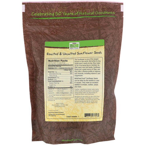 Now Foods, Real Food, Semillas de girasol tostadas, sin sal, 16 oz (454 g)