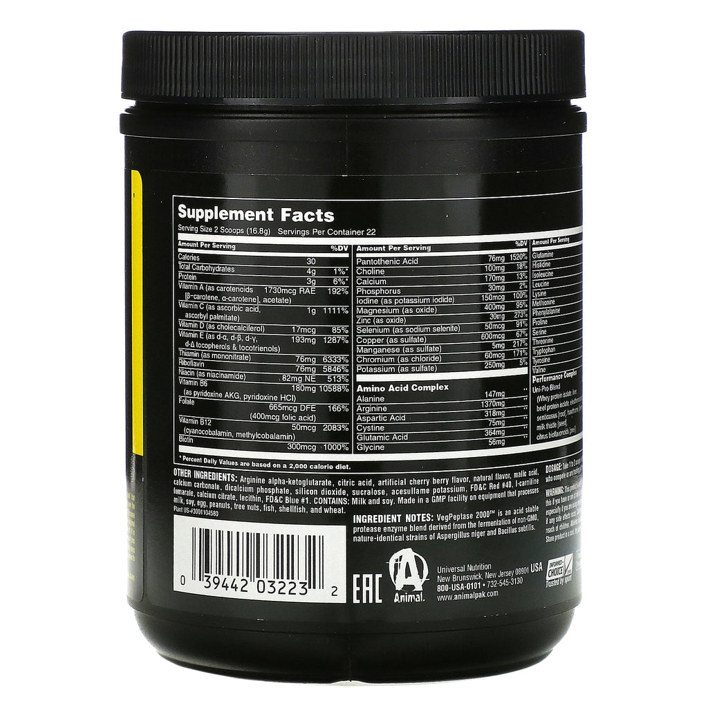 Universal Nutrition, Animal Pak, Træningspulver, Cherry Berry, 369 g