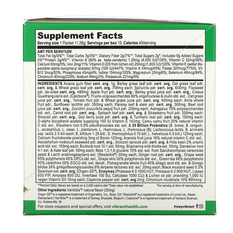 Vibrant Health, Green Vibrance +25 mil millones de probióticos, versión 19.0, 15 paquetes, 5,96 oz (168,9 g)