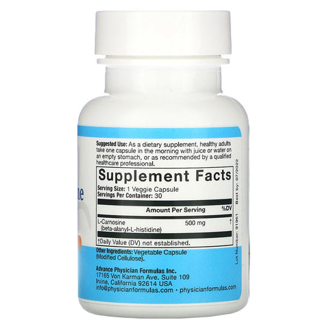 Advance Physician Formulas, L-Carnosin, 500 mg, 30 grøntsagskapsler