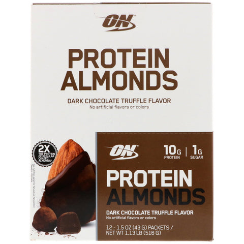 Optimal ernæring, proteinmandler, mørk chokoladetrøffel, 12 pakker, 1,5 oz (43 g) hver