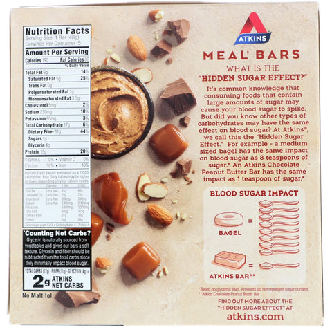 Atkins, Meal Bar, Chokolade Mandel Caramel Bar, 5 barer, 1,69 oz (48 g) hver