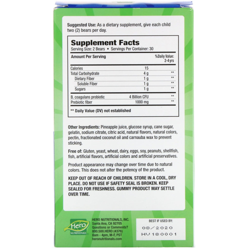 Hero Nutritional Products, Yummi Bears, Probiotic + Prebiotic, Natural Strawberry and Orange Flavors, 60 Yummi Gummies