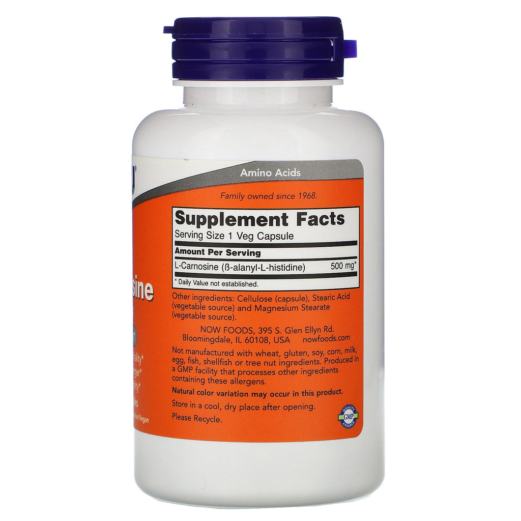 Now Foods, L-Carnosine, 500 mg, 100 Veg-kapsler