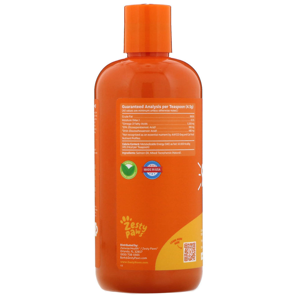 Zesty Paws, Aceite de salmón salvaje de Alaska para perros y gatos, piel y pelaje, todas las edades, 16 fl oz (473 ml)