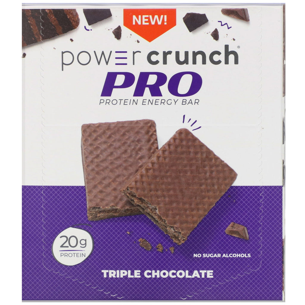 BNRG, Power Crunch Protein Energy Bar, PRO, Triple Chocolate, 12 barer, 2,0 oz (58 g) hver