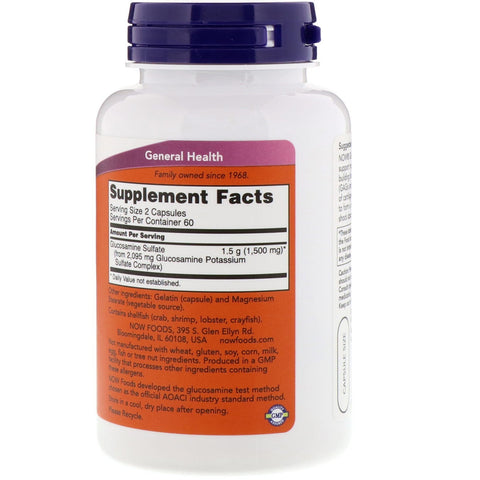 Now Foods, Sulfato de glucosamina, 750 mg, 120 cápsulas