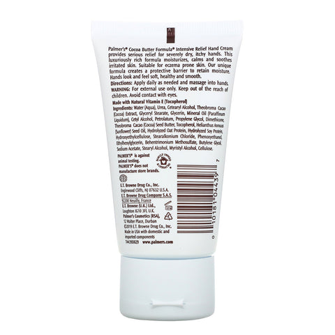 Palmer's, Fórmula de manteca de cacao con vitamina E, crema para manos de alivio intensivo, sin fragancia, 60 g (2,1 oz)