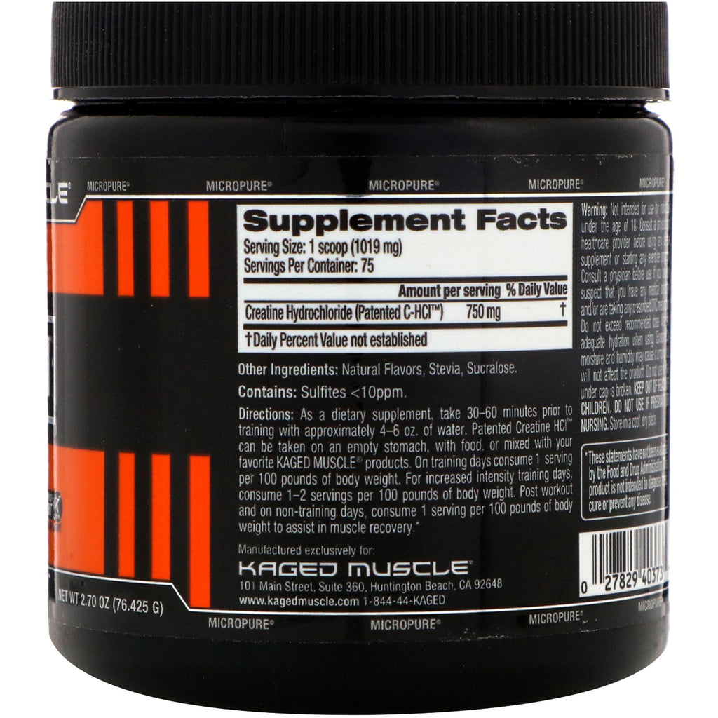 Kaged Muscle, patenteret C-HCL-kreatin, citronlime, 2,70 oz (76,425 g)