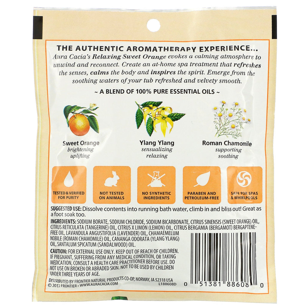 Aura Cacia, Aromatherapy Mineral Bath, Relaxing Sweet Orange, 2.5 oz (70.9 g)