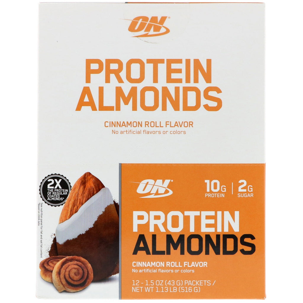 Optimal ernæring, proteinmandler, kanelrulle, 12 pakker, 1,5 oz (43 g) hver