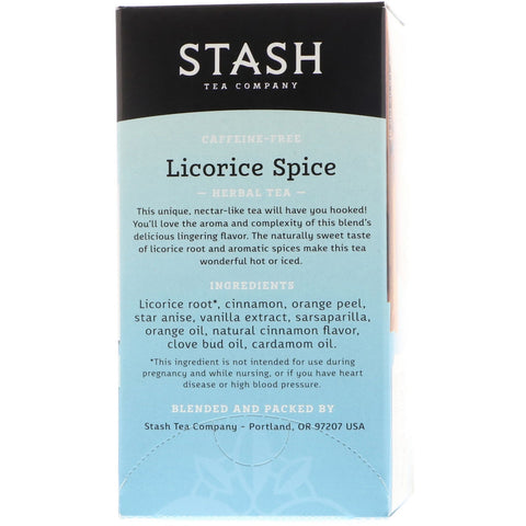 Stash Tea, Herbal Tea, Licorice Spice, Caffeine Free, 20 Tea Bags, 1.2 oz (36 g)