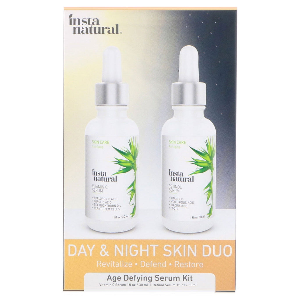 InstaNatural, Day &amp; Night Skin Duo, Age Defying Serum Kit, 2 flasker, 1 oz (30 ml) hver