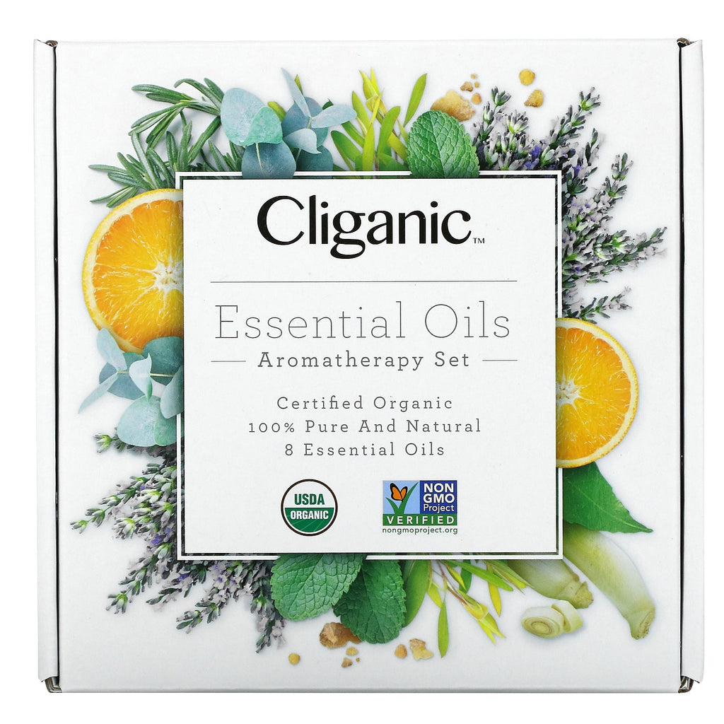 Cliganic, æteriske olier, aromaterapi sæt, 8 dele sæt