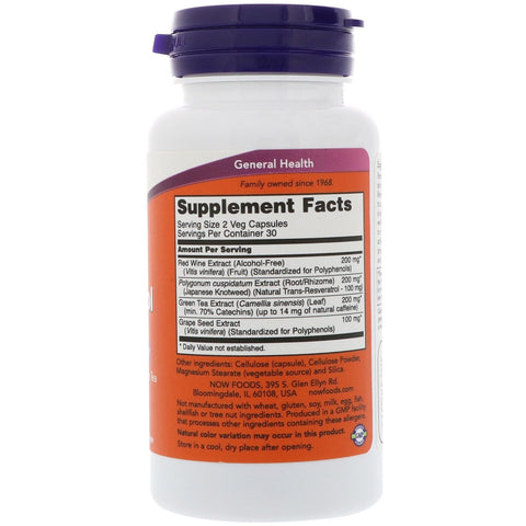 Now Foods, Resveratrol natural, 50 mg, 60 cápsulas vegetales