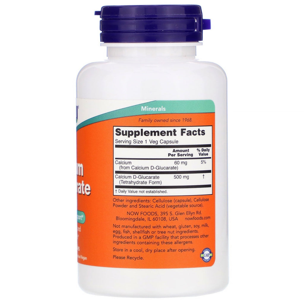 Now Foods, D-glucarato de calcio, 500 mg, 90 cápsulas vegetales