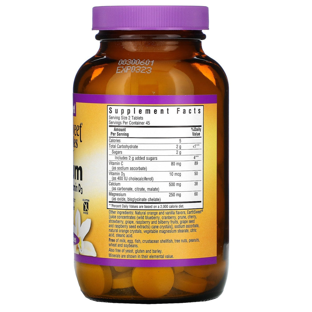 Bluebonnet Nutrition, EarthSweet Chewables, Calcium, Magnesium &amp; Vitamin D3, Orange Vanilla, 90 tyggetabletter