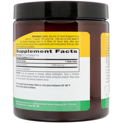 Country Life, Glutamine Pure Powder, 5,000 mg, 9.7 oz (275 g)