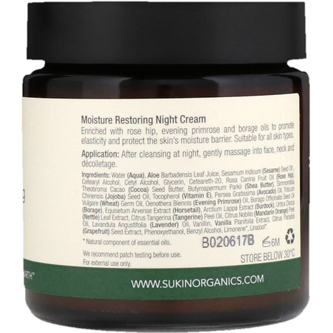 Sukin, Crema de noche restauradora de humedad, 4,06 fl oz (120 ml)