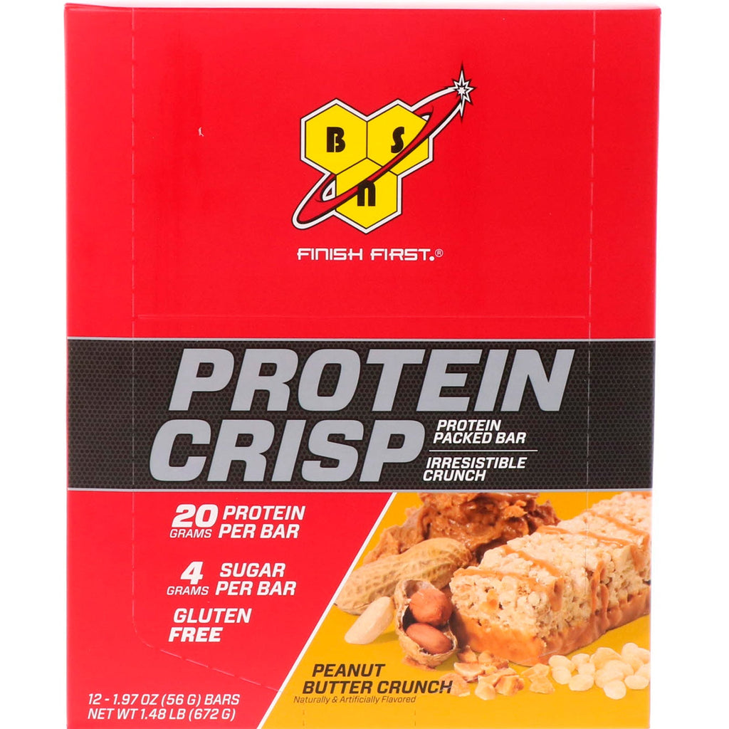 BSN, Protein Crisp, Peanut Butter Crunch Flavor, 12 barer, 1,97 oz (56 g) hver