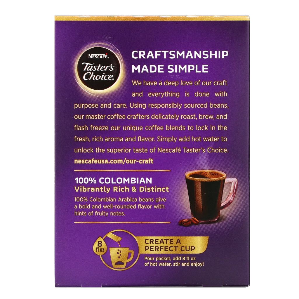 Nescafé, Taster's Choice, Instant Coffee, 100% Colombian, 16 Single Serve Packets, 0.1 oz (3 g) Each