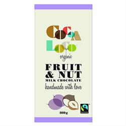 Cocoa Loco Organic F/T Milk Chocolate Fruit & Nut Bar 100g