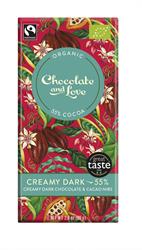 Chocolate and Love Organic/Fairtrade creamy dark chocolate with cacao nibs 55%