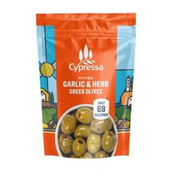 Cypressa Cypressa Garlic & Herb Pitted Green Greek Olives in Pouch 50g