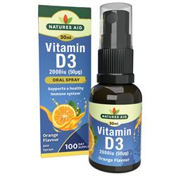 Natures Aid Vitamin D3 2000iu (50ug) Oral Spray (Cherry Flavour) 30ml