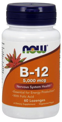NOW Foods, Vitamin B-12 with Folic Acid, 5000mcg - 60 lozenges