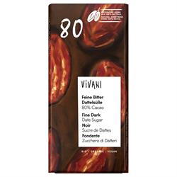Vivani Dark 80% Chocolate with Date Sugar Vegan Organic 80g