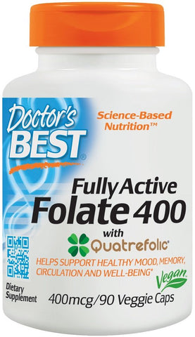 Doctor's Best, Fully Active Folate 400 with Quatrefolic, 400mcg - 90 vcaps