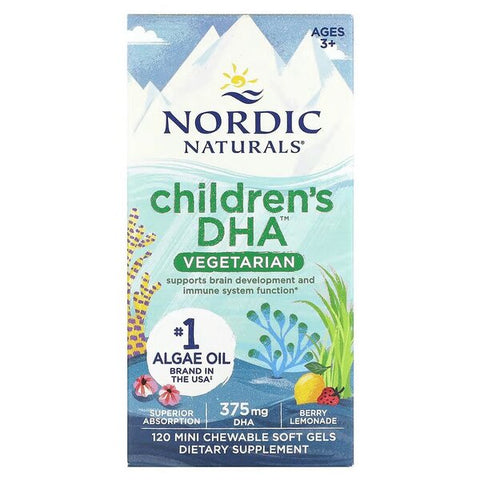 Nordic Naturals, Children's DHA Vegetarian, 375mg Berry Lemonade - 120 chewables