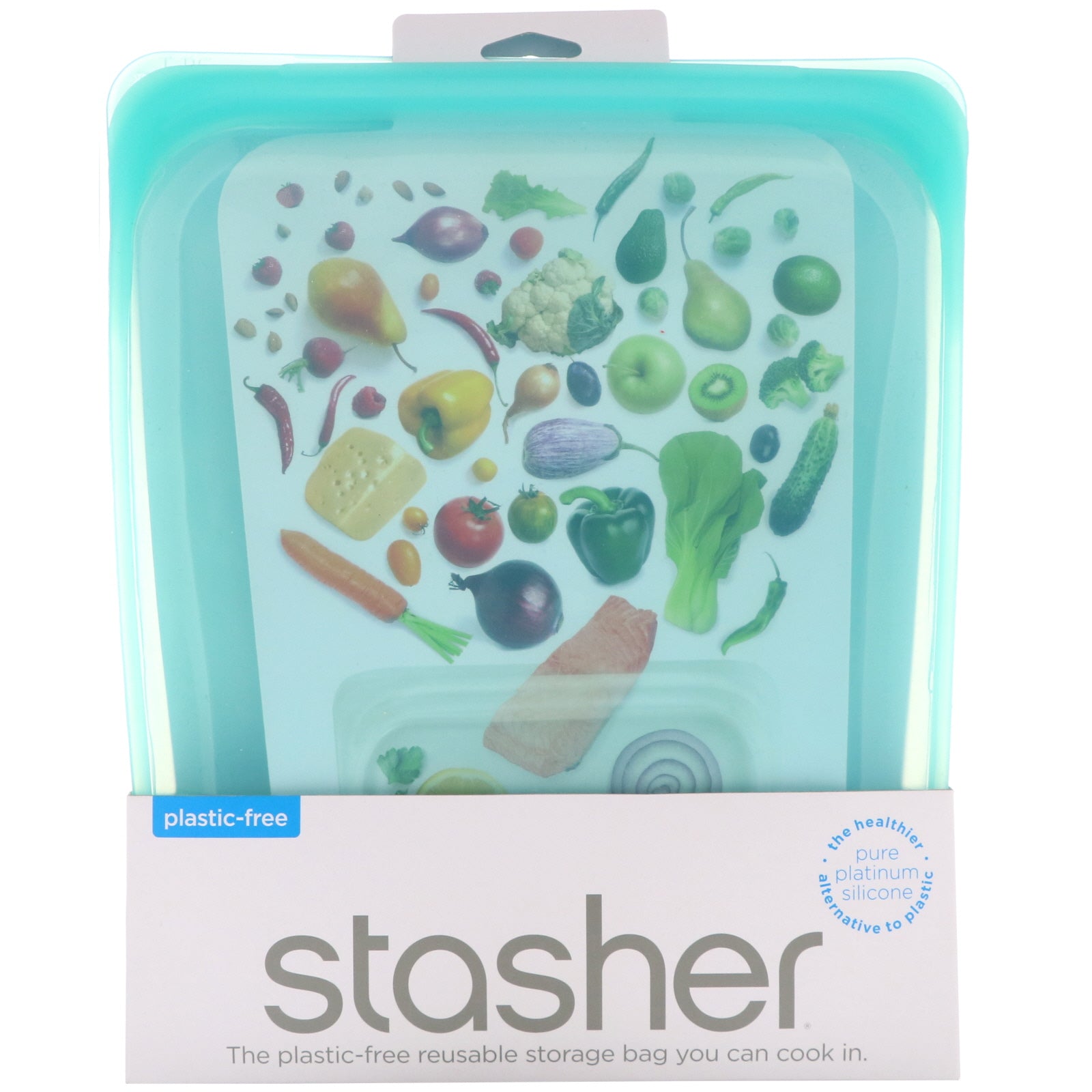 Stasher, Reusable Silicone Food Bag, Half Gallon Bag, Aqua, 64.2 fl oz (1.92 l)