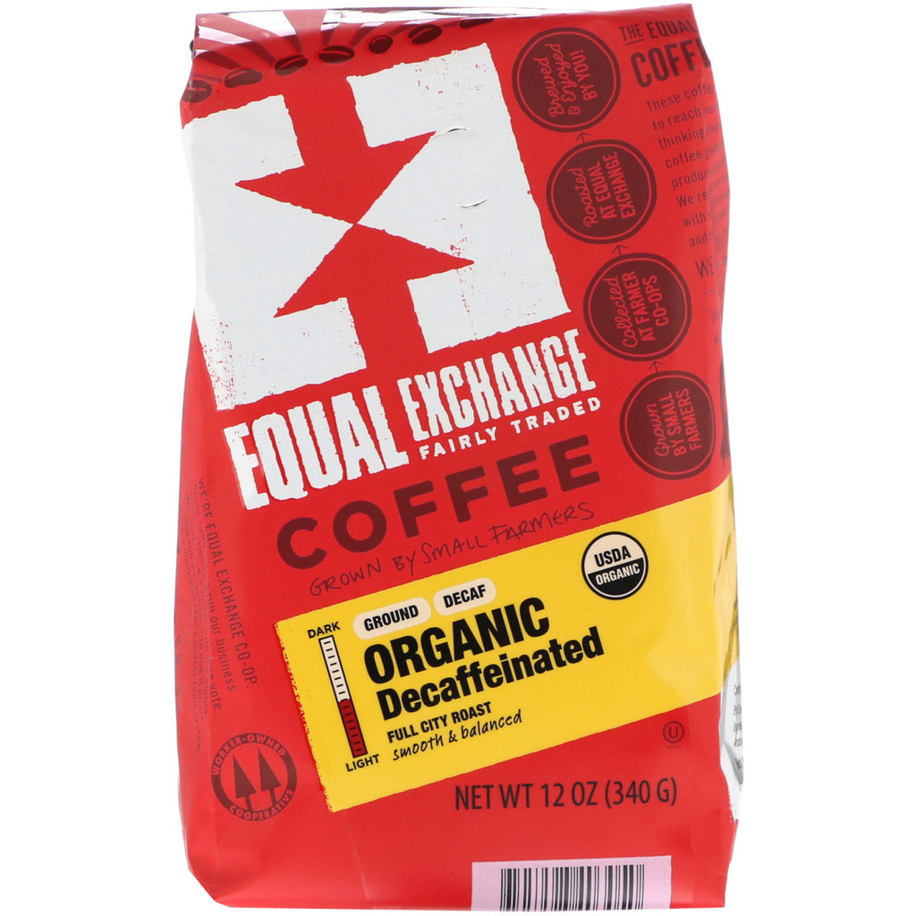 Equal Exchange, Organic, Coffee, Decaffeinated, Full City Roast, Ground, 12 oz (340 g)