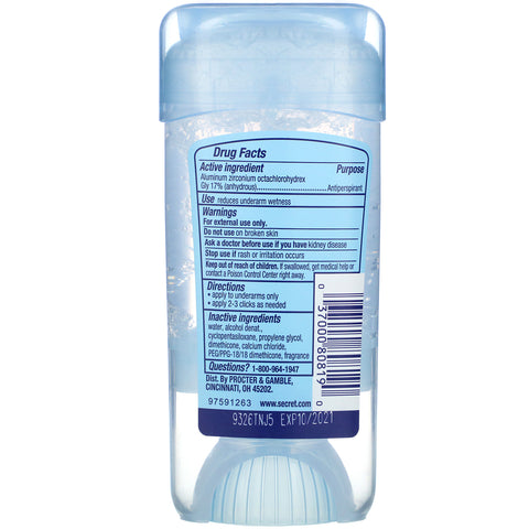 Secret, Outlast, Desodorante en gel transparente de 48 horas, polvo protector, 2,6 oz (73 g)