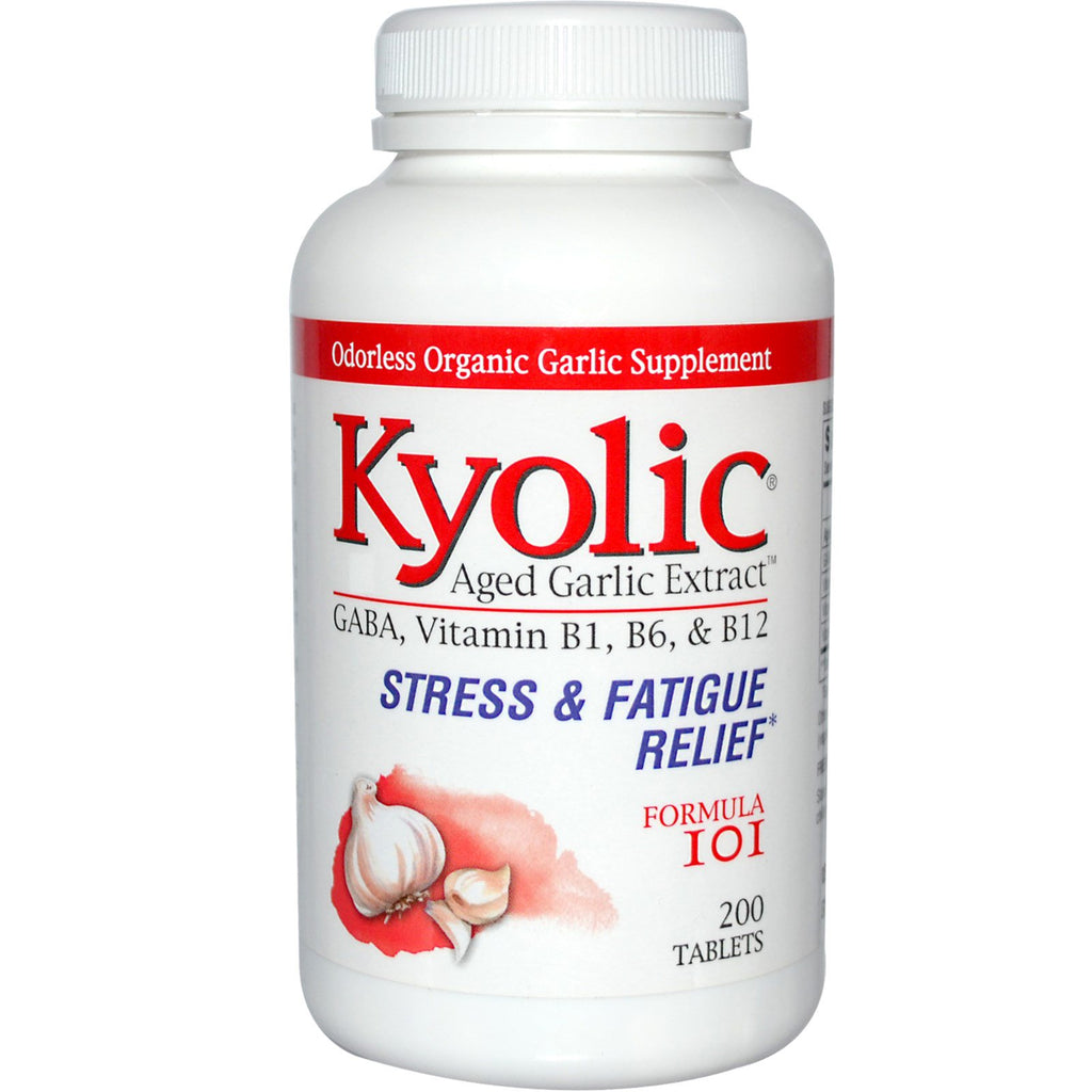 Kyolic, lagret hvidløgsekstrakt, stress- og træthedslindring, Formula 101, 200 tabletter