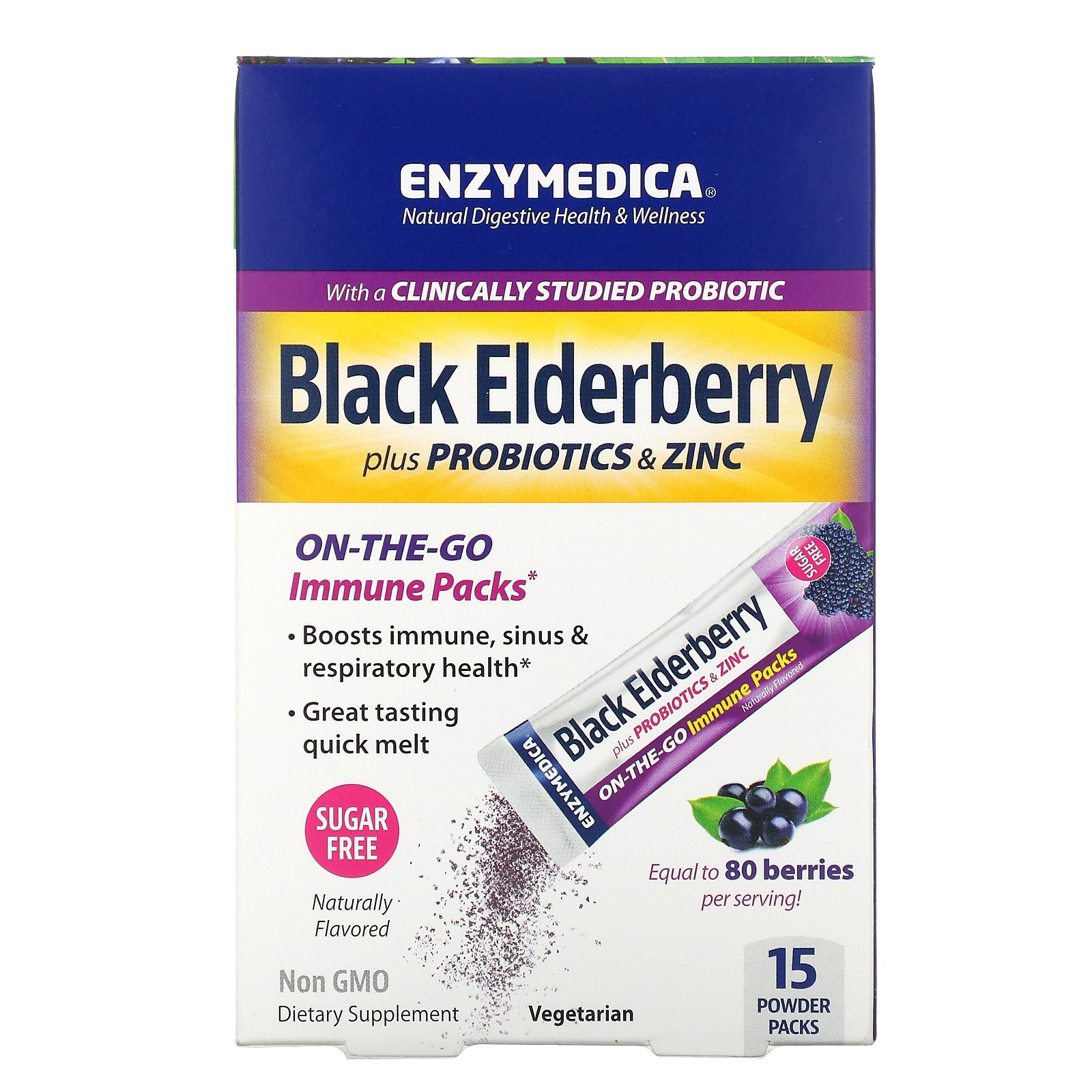 Enzymedica, Black Elderberry Plus Probiotics & Zinc, 15 Powder Packs