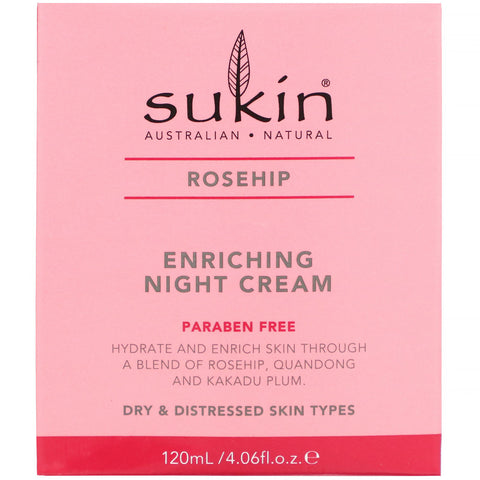 Sukin, Crema de noche enriquecedora, rosa mosqueta, 120 ml (4,06 oz. líq.)
