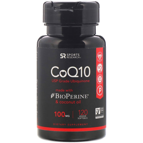 Sports Research, CoQ10 with BioPerine & Coconut Oil, 100 mg, 120 Veggie Softgels