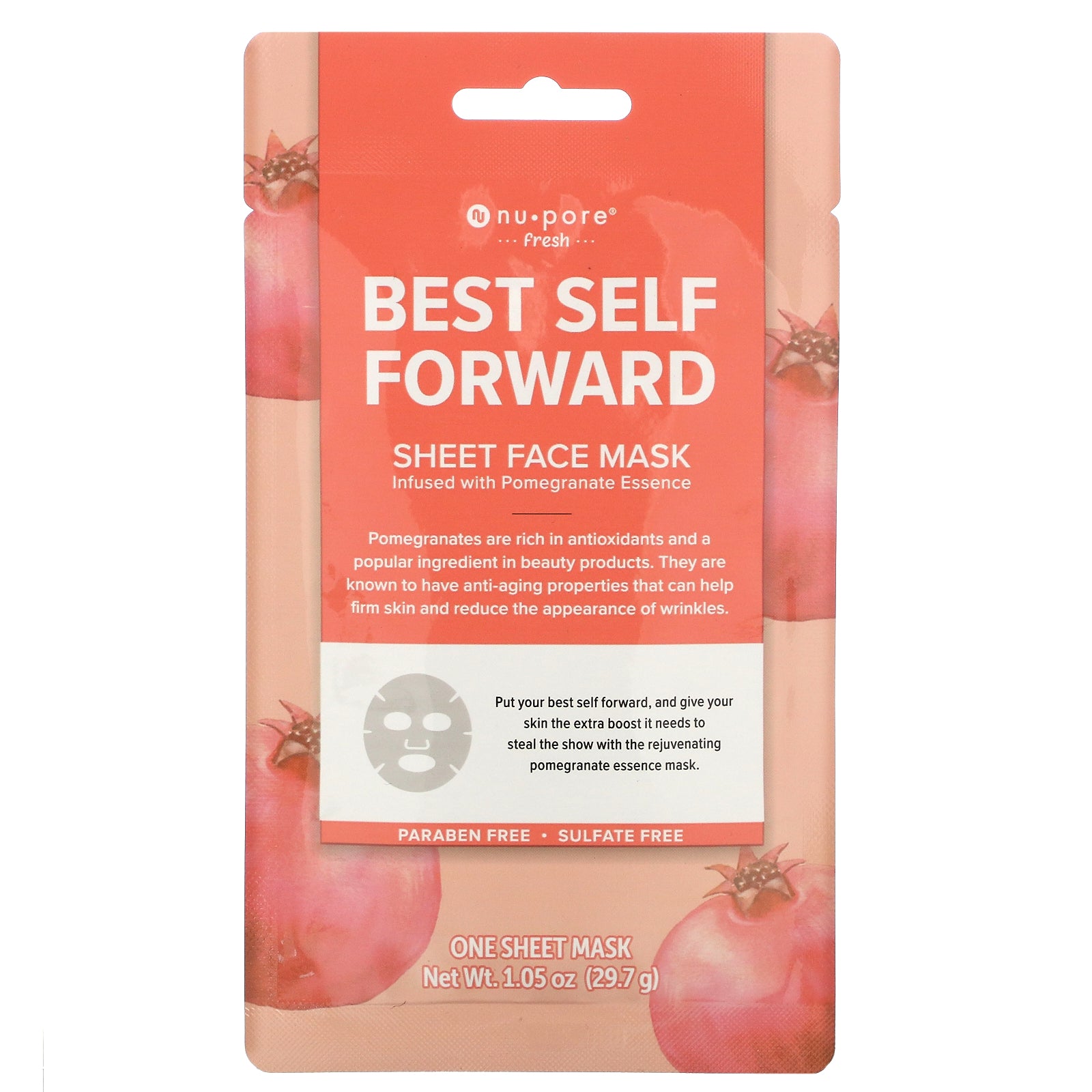 Nu-Pore, Best Self Forward Sheet Face Mask, Pomegranate, 1 Sheet, 1.05 oz (29.7 g)