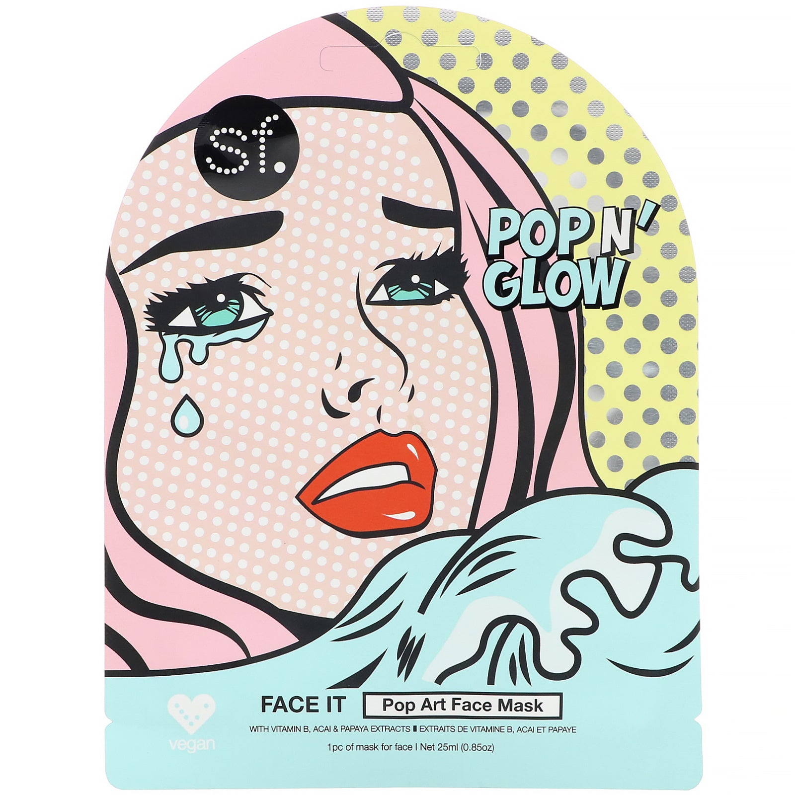 SFGlow, POP n' Glow, Face It, Pop Art Face Mask, 1 Sheet, 0.85 oz (25 ml)