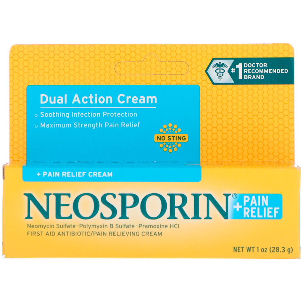 Neosporin, Crema de doble acción, Crema para aliviar el dolor, 1 oz (28,3 g)